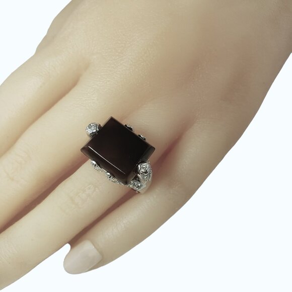 14K White Gold Sard Chalcedony & Diamond Ring US 8.5 JAGi Certified #14837 - Picture 9 of 9